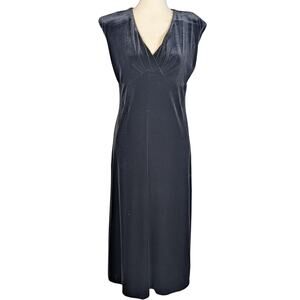 Y2K Velvet Short Sleeve V-Neck Empire Waist Dress Black M Petite Jones New York